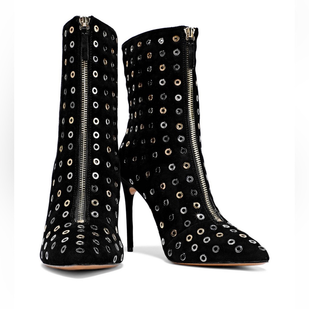 Alice-Olivia Clade eyelet embellished suede ankle boots. Size 9